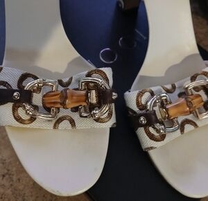 Stylish White and Brown Gucci Women's Sandals 8.5